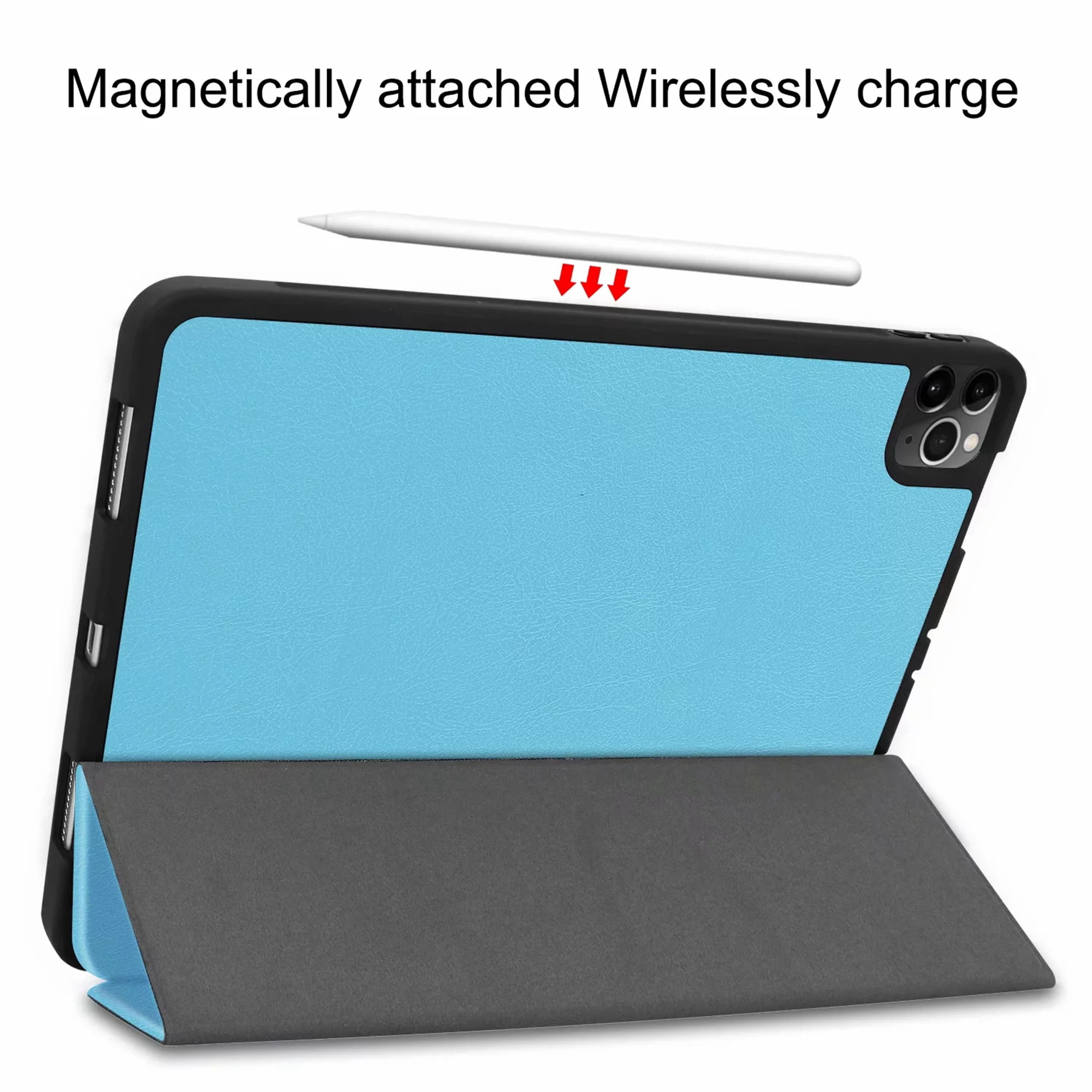 Dteck Slim Fit Case For New iPad Pro 11 inch 2020 with Pencil Holder, [Support Apple Pencil Wireless Charging] Tri-Fold Stand Magnetic Flip Auto Wake Sleep Case Cover For iPad A2068 A2230, Light Blue