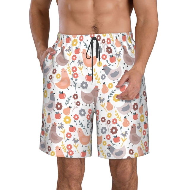 Balery Funny Chicken Traje de Baño Estilo Hawaiano para Hombre, Shorts de Secado Rápido con Bolsillos-Medium
