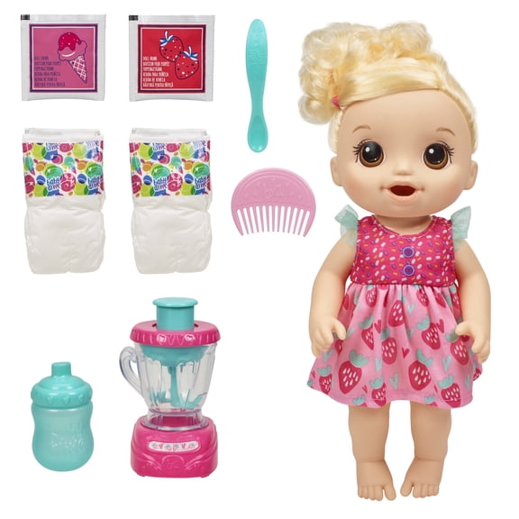 Baby Alive Magical Mixer Baby Doll Strawberry Shake, Blender, Drinks, Wets, Eats, Blonde Hair Toy