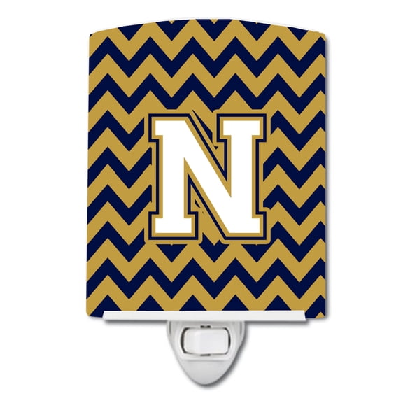 Caroline's Treasures CJ1057-NCNL Letter N Chevron Navy Blue and Gold Ceramic Night Light, 6x4x3", multicolor