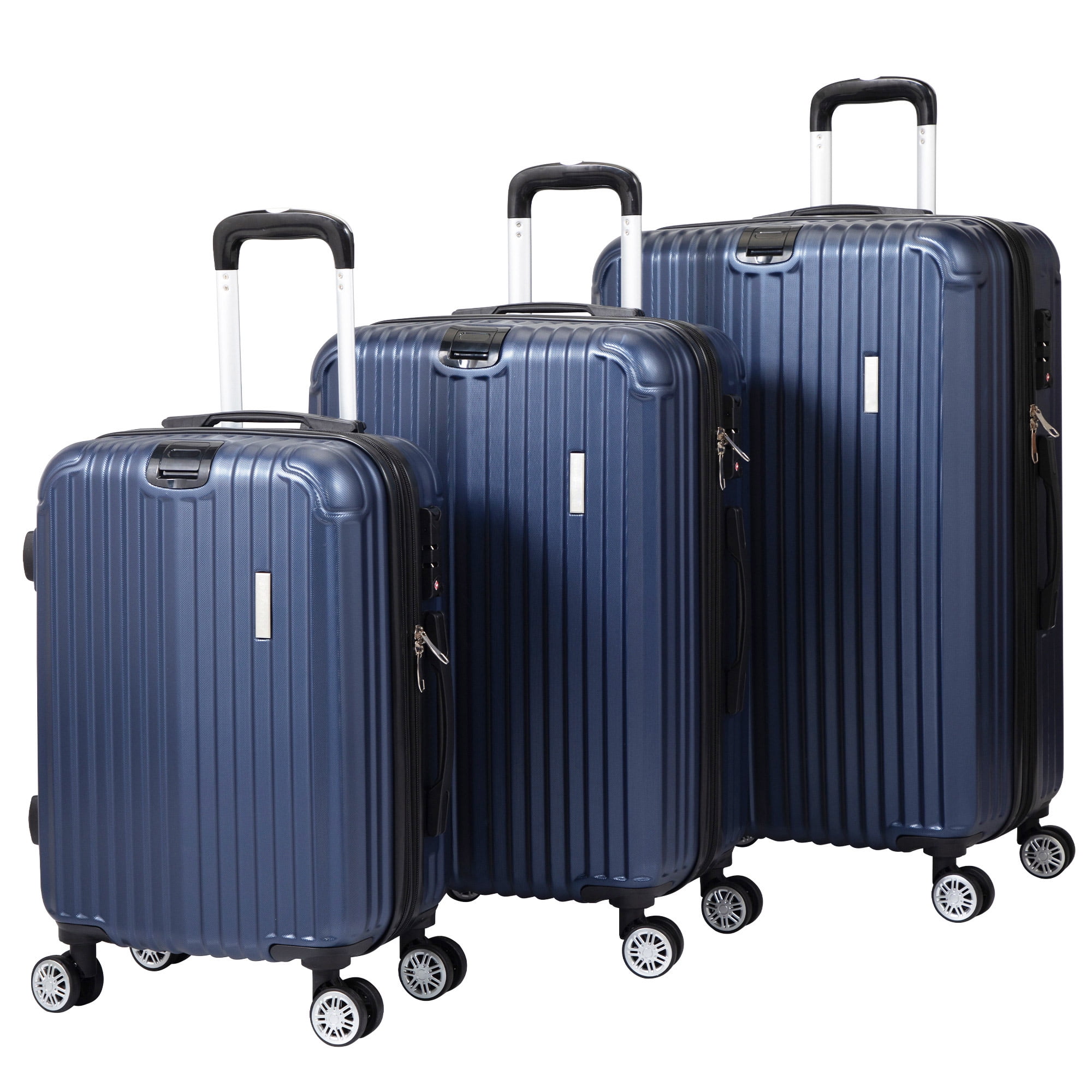 Kepooman Expandable Suitcase, Vertical Striped Suitcase, 3-piece Set, Blue Kepooman Expandable Suitcase, Vertical Striped Suitcase, 3-piece Set, Blue