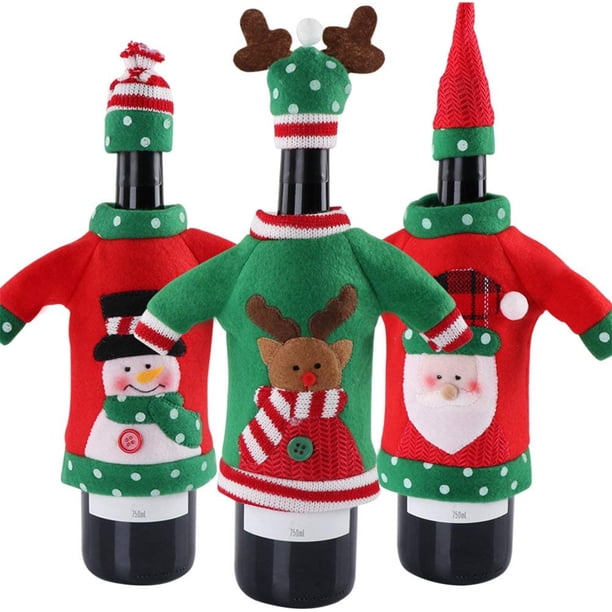 Suéter De 3 Uds., Funda Navideña Para Botella De Vino, Suéter Hecho A Mano, Bolsas Para Botellas De Vino Para Decoraciones Navideñas, Regalos De Vacaciones Noticed HA029668-00