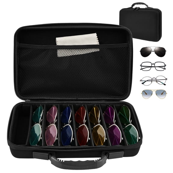 Travel Sunglasses Organizer Case, Multiple Pairs Adjustable Slots Hard Shell, Waterproof Portable Sunglasses Storage for Travel Men Women