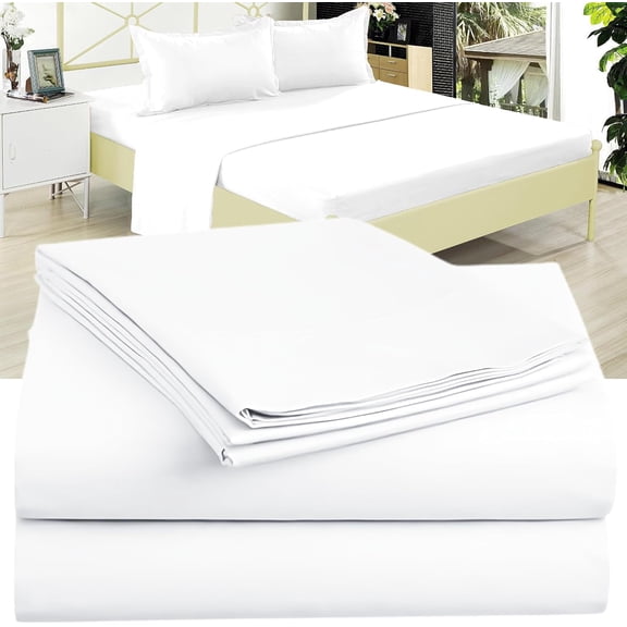 DESTINY CRESCENT BEDDING 4-Piece White 100% Microfiber Jersey Knit Sheet Sets, Queen - Extra-Soft, Wrinkle-Free, 15" Deep Pockets