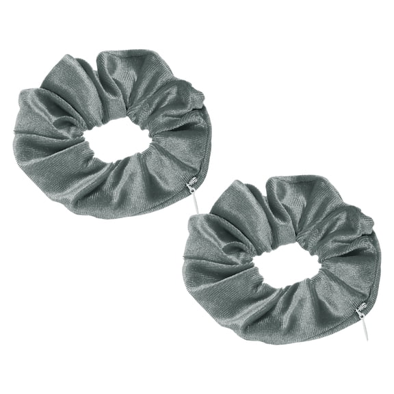 Uxcell 2pcs Velvet Scrunchie with Pocket Zipper (2 Inch) - Elastic Bands Hair Ties Girls Women Hidden Compartment Pockets, for Ponytail Holder Travel Coins Keys, Gray