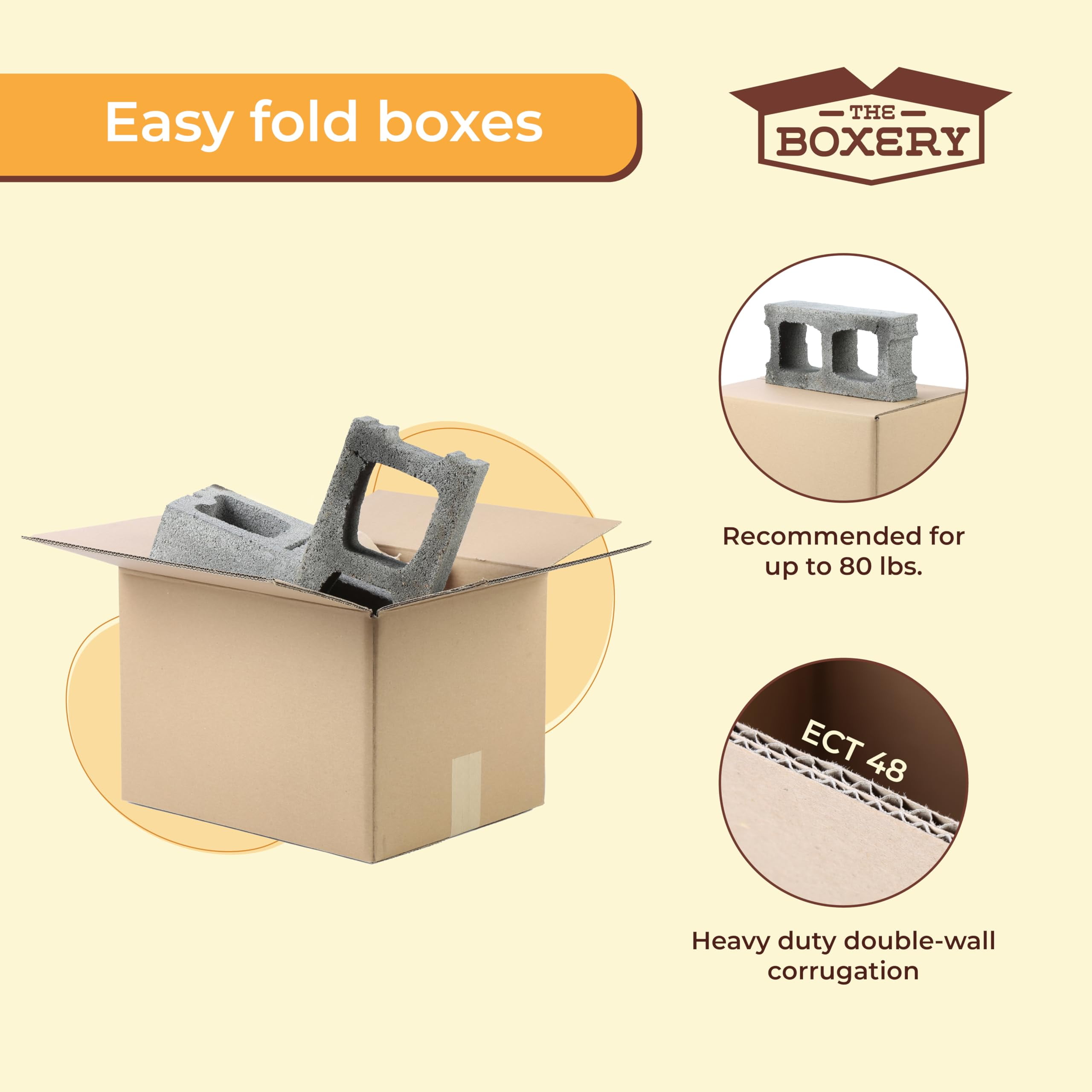The Boxery Heavy-Duty Double Wall (ECT48) - 12"x12"x12" (15-Pack) | Corrugated Boxes for Shipping, Packaging, Moving, Storage Box for Home or Business, Strong Wholesale Bulk Boxes