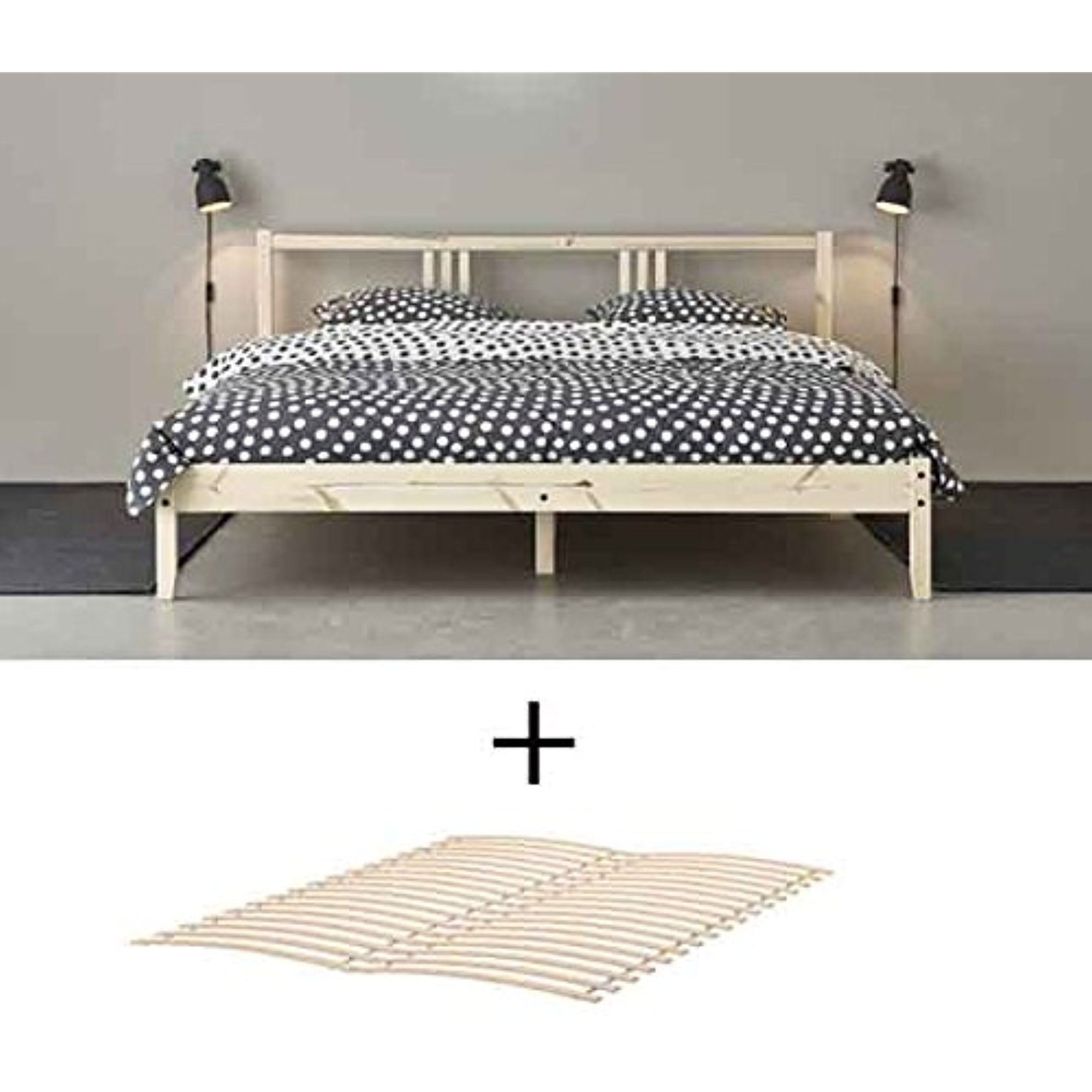 Ikea Wood Full Double Bed Frame with Slatted Base , Natural Birch Color
