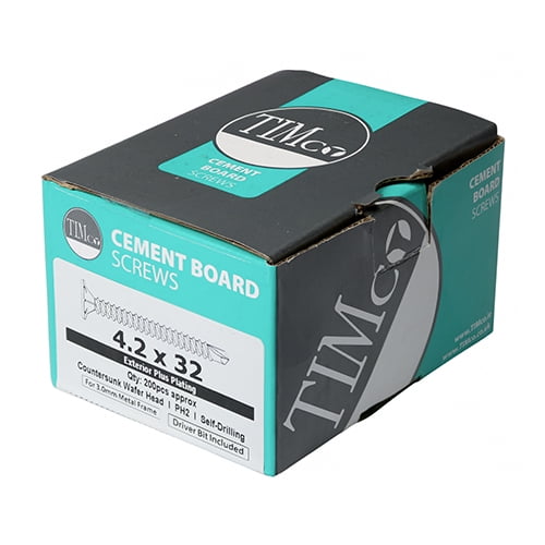 Timco - Drywall Construction Timber Stud Cement Board Screws - PH - Countersunk Wafer - Self-Drilling - Exterior - Silver Organic (Size 4.2 x 32 - 200 Pieces)