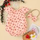 thumbnail image 2 of Gibobby Mameluco para niño Bebés recién nacidos Niñas Verano Ropa de verano para niños Crepé de algodón Estampado completo Triángulo de cereza Hayi Manga vola(Rosa, 12-18M), 2 of 5