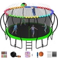 thumbnail image 1 of Jump Into Fun Trampoline 16FT, 1500LBS Trampoline for Kids and Adults with Enclosure, Basketball Hoop, Wind Stakes, LED light, Sprinkler and Socks, Outdoor Galvanized Full Spray Round Trampoline, 1 of 7