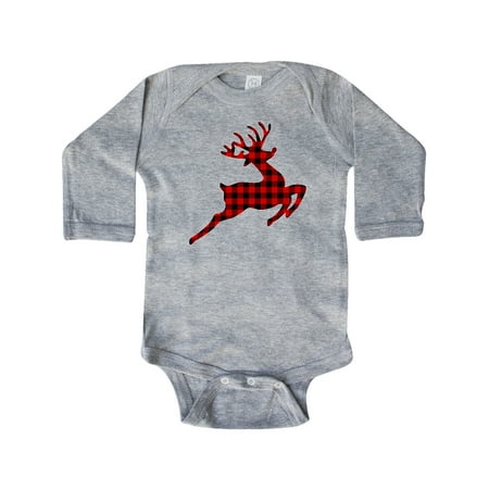 

Inktastic Plaid Christmas Reindeer Silhouette Gift Baby Boy or Baby Girl Long Sleeve Bodysuit