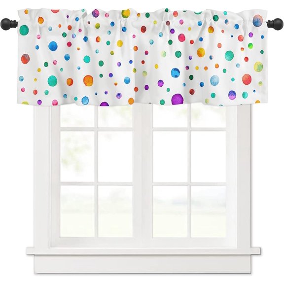 Colorful Polka Dot Curtain Valance for Kitchen Window,Color Point Valance fot Window Curtain & Drape 3" Rod Pocket Colorful Window Treatment for Bedroom Living Room Curtain Over Sink 54x18in,1 Panel