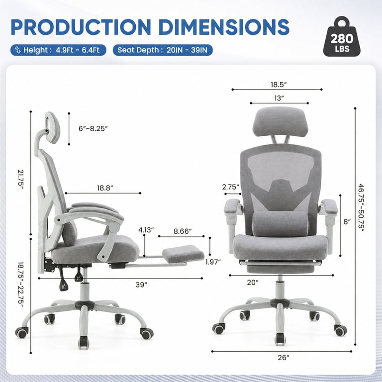EDX Ergonomic High Back Office Chair with Reclining & Footrest photo 3