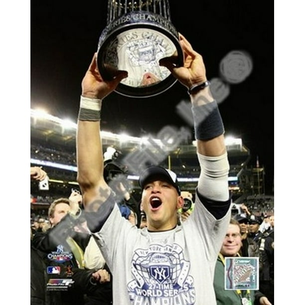 Alex Rodriguez with the World Series Trophy Game Six of the 2009 MLB