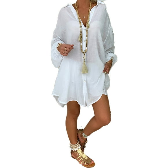 Tralilbee Nouvelle Chemise en Coton pour Femmes 5TG Grande Taille Manches Longues Col Rabattu Mode Polyvalente Haut Décontracté