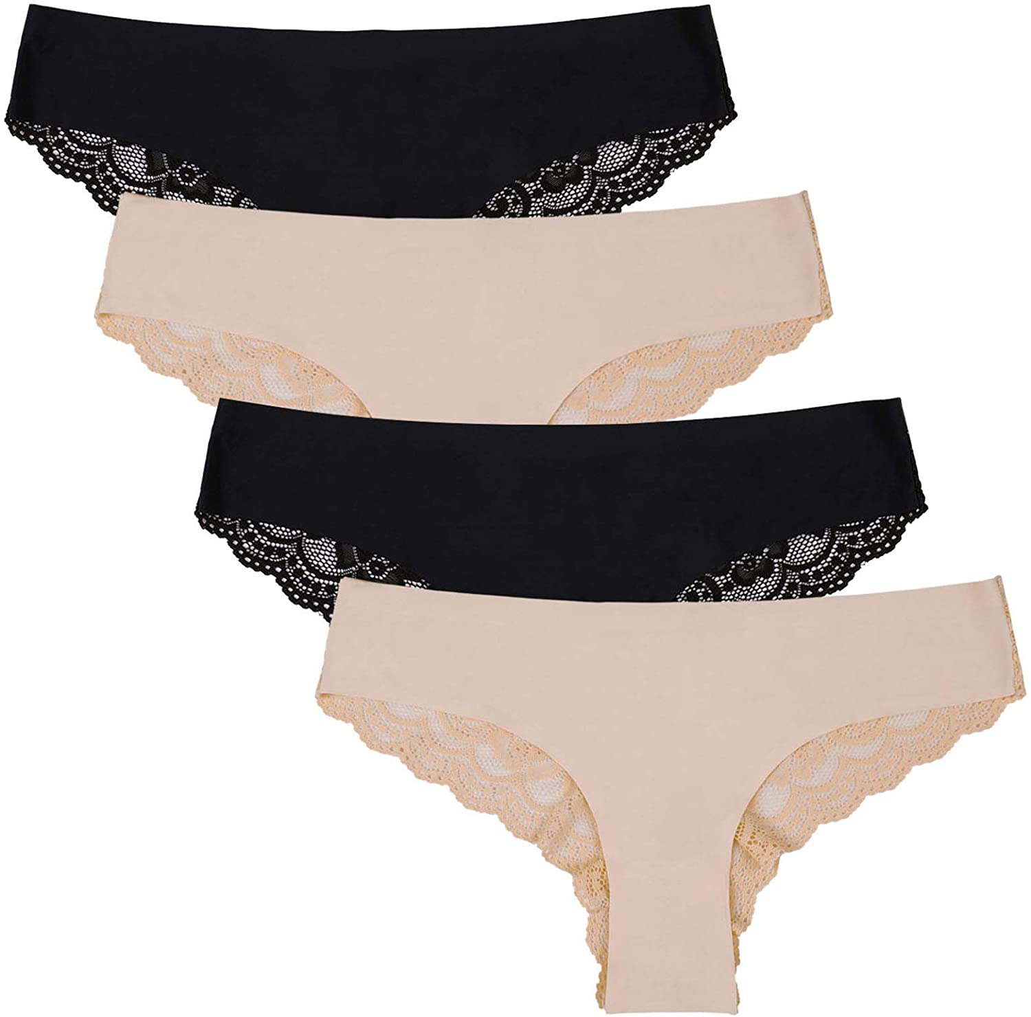 Charmo Women's Lace Trim Tanga Panties Nylon Bikini Thongs Underwear, 4-Pack - image 1 of 6