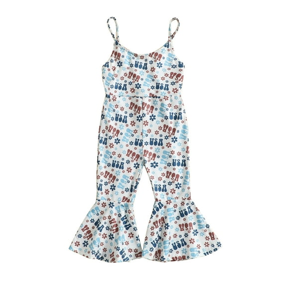 Bagilaanoe Toddler Baby Girl Jumpsuit Sleeveless Print Romper Overalls 12M 18M 24M 3T 4T 5T Kids Long Flare Pants Summer Outfits