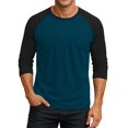 thumbnail image 2 of Men's Long Sleeve Round Neck Contrast Color Raglan Three Quarter Sleeve T-Shirt Top for Spring Fall Sporty Style,Dark Blue,3XL, 2 of 8