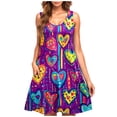 thumbnail image 2 of Viikei Womens Dresses Clearance,Plus Size Summer Maxi Dress for Women,Valentine's Day Women Casual Plus-size Sleeveless Crew Neck Print Short Dress Purple XL, 2 of 5