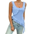 thumbnail image 2 of Women'S Y2K Going Out Crop Top Summer Sleeveless Asymmetrical Mesh Tank Top Fitted Party Tops Blue M, 2 of 7