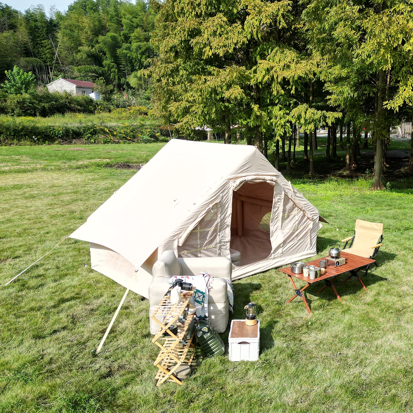 Inflatable Camping Tent, Glamping Tent 4-6 Persons Waterproof Windproof Outdoor Self-Supporting Blow up Tent Air Tent Portable House