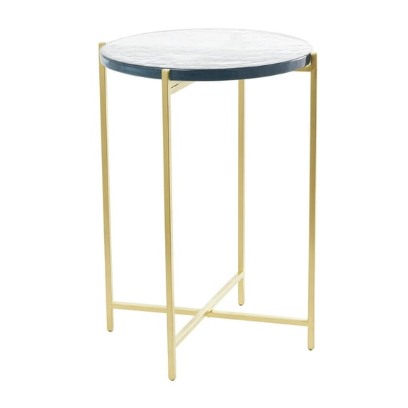 DecMode 16" x 24" Gold Metal X-Shaped Accent Table with Textured Glass Tabletop, 1-Piece