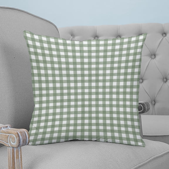 Sage Green Buffalo Plaid Throw Pillow Covers, Soft Pillowcases with Invisible Zipper, Farmhouse Green White Checkered Square Pillow Cushion Covers for Living Room Couch Sofa Bed 16x16 Inches