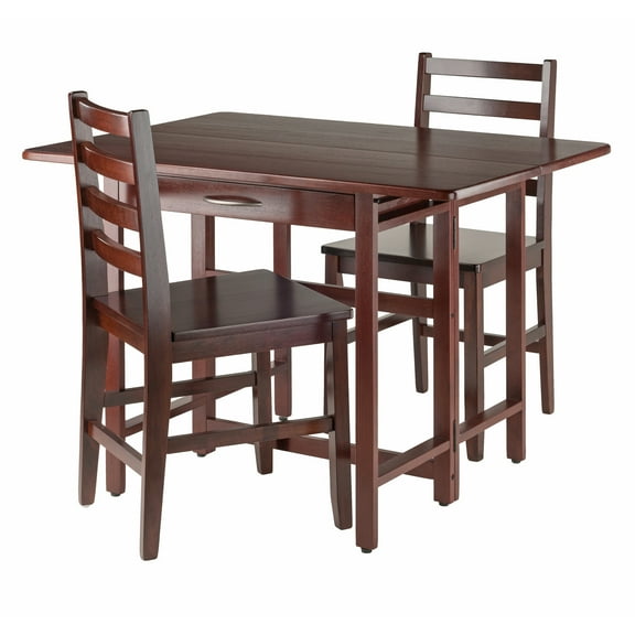 Winsome Wood Taylor 3-Pc Drop Leaf Dining Table with 2 Ladder Back Chairs, Walnut