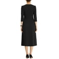 thumbnail image 3 of MODA NOVA Juniors Wear-to-Work Elegant 3/4 Sleeve V Neck A-Line Midi Dress, 3 of 5