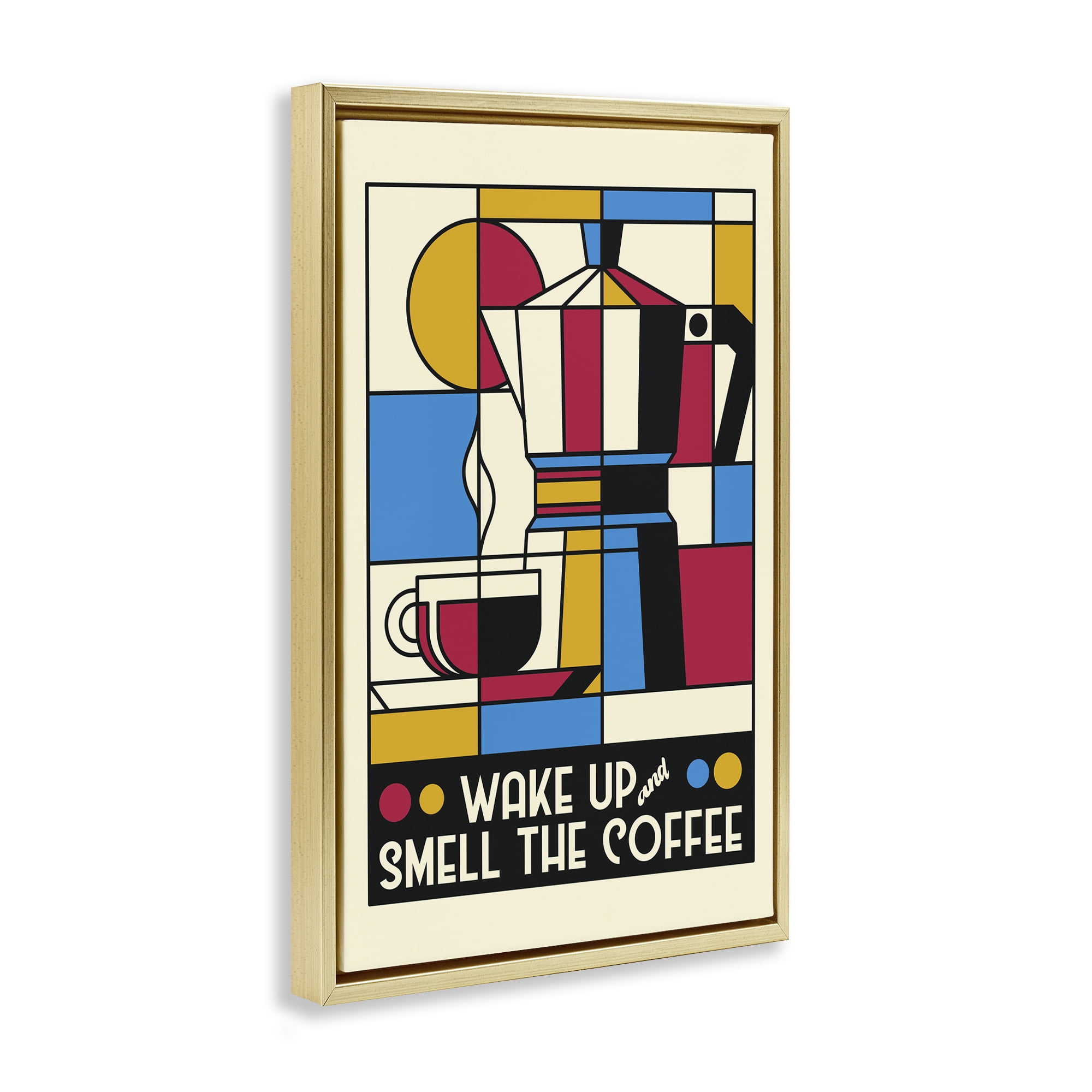 Stupell Industries Retro Wake Up & Smell Coffee Gold Framed Floater Canvas Wall Art, design by Tobe Fonseca