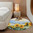 thumbnail image 2 of Watercolor Sunflower Flower Round Area&nbsp;Rug 4ft Vintage Floral Plant Non-Slip&nbsp;Washable Circle Rugs Soft Felt Indoor Floor Mat for Bedroom Kitchen Living Room Bathroom, 2 of 9