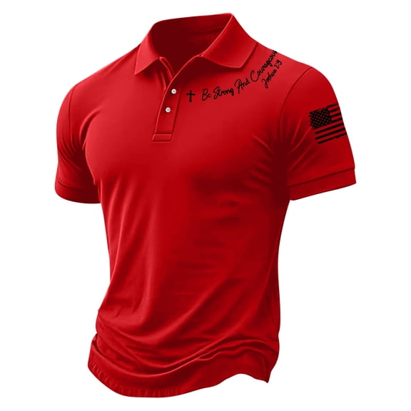GrmtClth American Flag Polo Shirt for Men Independence Day Collared Shirt Athletic Top Button Up Short Sleeve Dressy Golf Polos Red 3XL