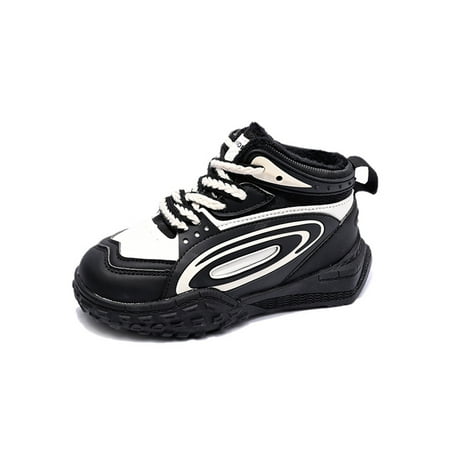 

SIMANLAN Kids Sport Sneaker Plush Lining Running Shoes High Top Sneakers Athletic Nonslip Trainers School Magic Tape Walking Shoe Black 8C
