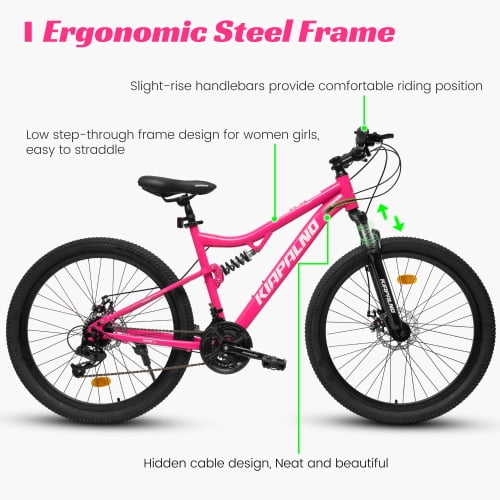 RAISTYW 26 inch All-Terrain Mountain Bike for Women, 21 Speed Women Bike with Dual Disc Brakes, Carbon Steel Frame Mountain Bicycle, Red