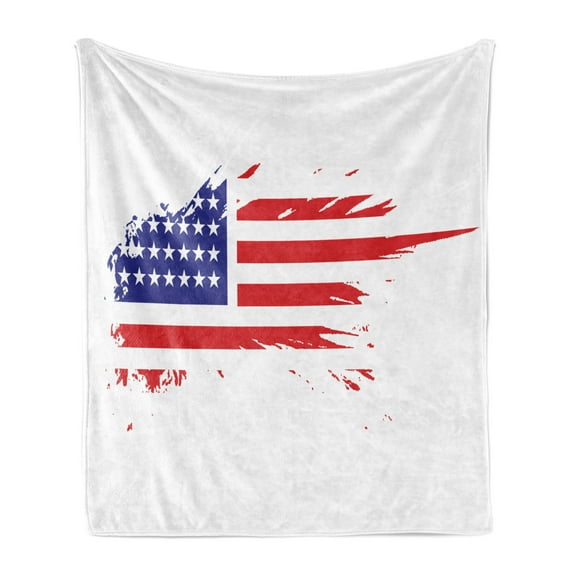 American Soft Flannel Fleece Throw Blanket, Grunge American Flag Composition Freedom Glory Patriotic Modern, Cozy Plush for Indoor and Outdoor Use, 50" x 70", Vermilion Navy Blue, by Ambesonne
