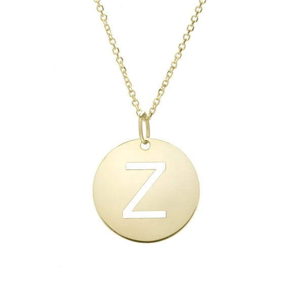 14k Yellow Gold Initial Letter Z Round Pendant Necklace, 18"