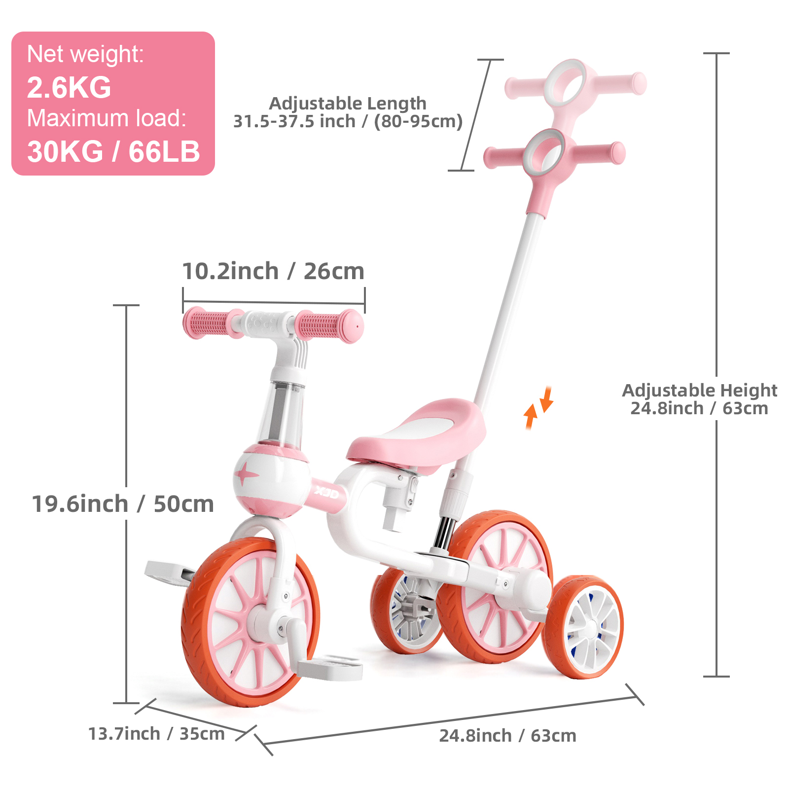 XJD 7-in-1 Toddler Tricycle with Push Handle photo 4
