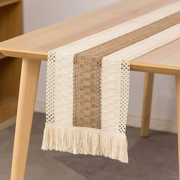 120cm Long Macrame Cotton Linen Table Runner with Tassels Handmade Farmhouse Style Coffee Table Runner for Parties and Everyday Use (Sage Green, 120cm)