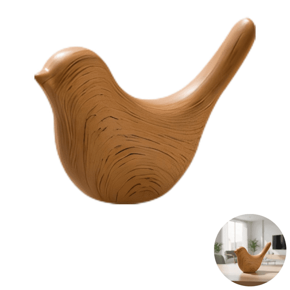 Ceramic Bird Decor Set, 2 Pcs Wood Grain Sculpture, Avian Figurines, Large 4.33 x 1.97 x 3.54 in, Small 2.83 x 1.57 x 2.56 in for Home Decor