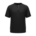 thumbnail image 3 of LEKWK Mens Henley T Shirt Short Sleeve Button Placket Raglan Shoulder Sleeve Tab Detail Lightweight Stretch Casual Workout Travel Daily Summer Tops Shirts Tees Black S, 3 of 6