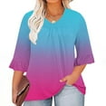 thumbnail image 5 of Plus Size Blouses for Women Summer Casual Bell Sleeve Pleated Print Tunic Tops Loose V Neck Oversized T Shirts L-5XL, Hot Pink, XXXL, 5 of 5
