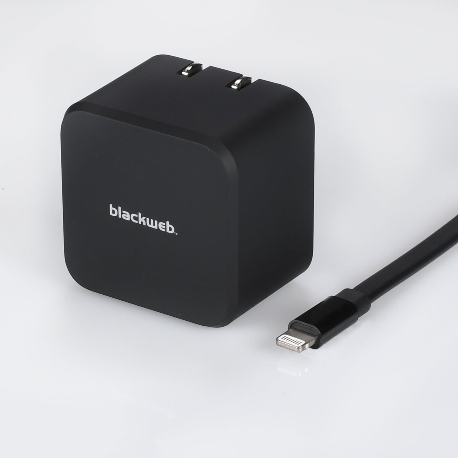onn. Wall Charger With Lightning Sync And Charge Cable, 2.1 Amp, Black, 3 Feet