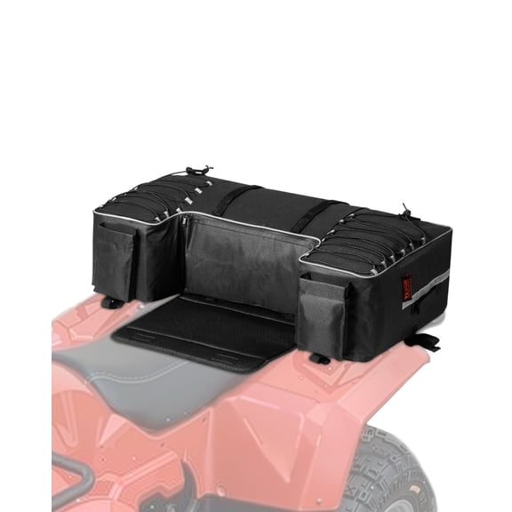 VEVOR 60L ATV Rear Storage Bag, 600D Oxford Cloth ATV Cargo Storage Bag with Backrest & Waterproof Cover, Back Seat Gear Bags Fit Most ATVs with Rear Rack - Compatible with ATVs, UTV, Can-Am Vehicles