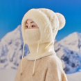 thumbnail image 2 of LIZUOJUN Women's Winter Knit Balaclava Women Face Mask 3 in 1 Neck Hood Scarf Thermal Windproof Hat for Cycling & Outdoor Activities White A, 2 of 4