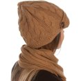 thumbnail image 2 of Sakkas Womens 2-piece Cable Knitted Visor Beanie Scarf and Hat Set with Button - Camel/One Size, 2 of 2