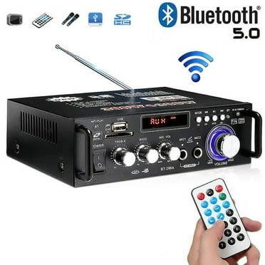 SOONHUA 600W 4-16Ohm Amplifier, with Bluetooth LCD Digital Display Stereo Receiver for Home Theater Speakers, Bass & Treble Control, USB/SD/RCA/MIC/FM in, Remote