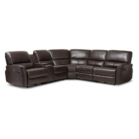 Baxton Studio Amaris Modern and Contemporary Dark Brown Bonded Leather 5-Piece Power Reclining Sectional Sofa with USB