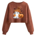 thumbnail image 2 of Lcziwo Halloween Sweatshirt for Women Crop Cute Ghost Long Sleeve Crew Neck Tops Spooky Season Party Fall Fashion Pullover Coffee,XL, 2 of 6