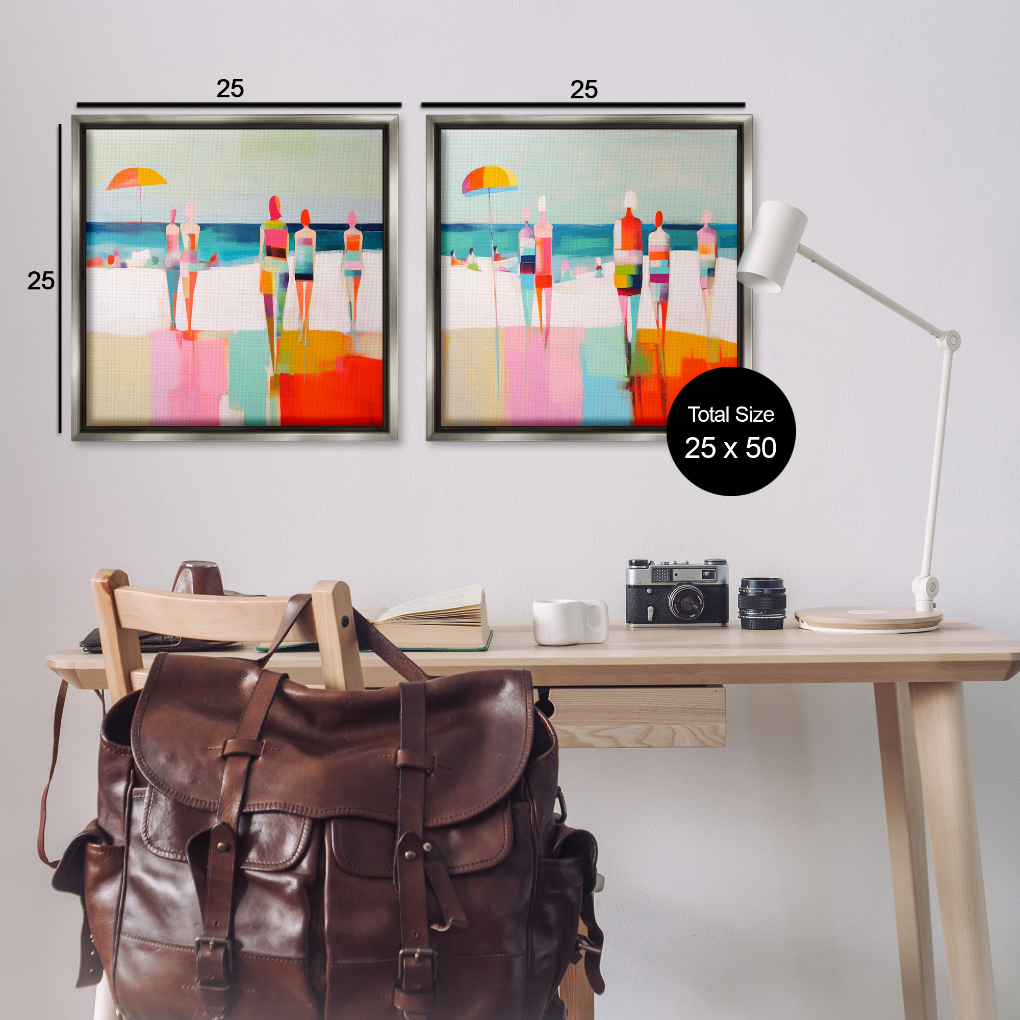 Stupell Industries Abstract Beach Goers People Painting Gray Floater Framed Canvas Art Print Wall Art, 25 x 25, Set of 2