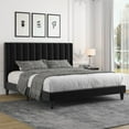 thumbnail image 3 of Allewie King Size Velvet Upholstered Bed Frame with Vertical Channel Tufted Headboard, Black, 3 of 10